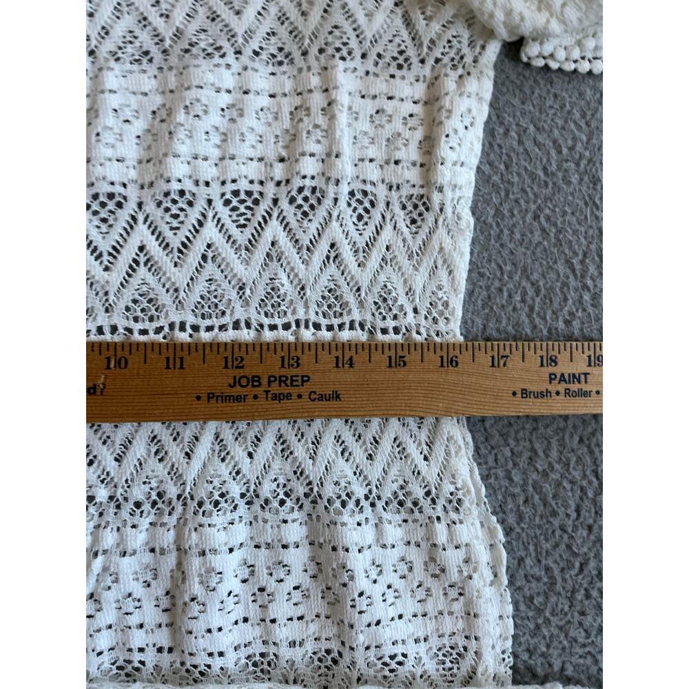 Soma Coverup Mini Dress Medium Crochet Open Knit Sheer Long Sleeve White Beach - Picture 11 of 14